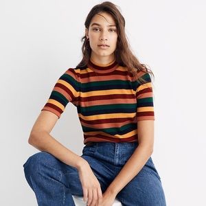 NWT Madewell rainbow stripe ribbed mockneck top